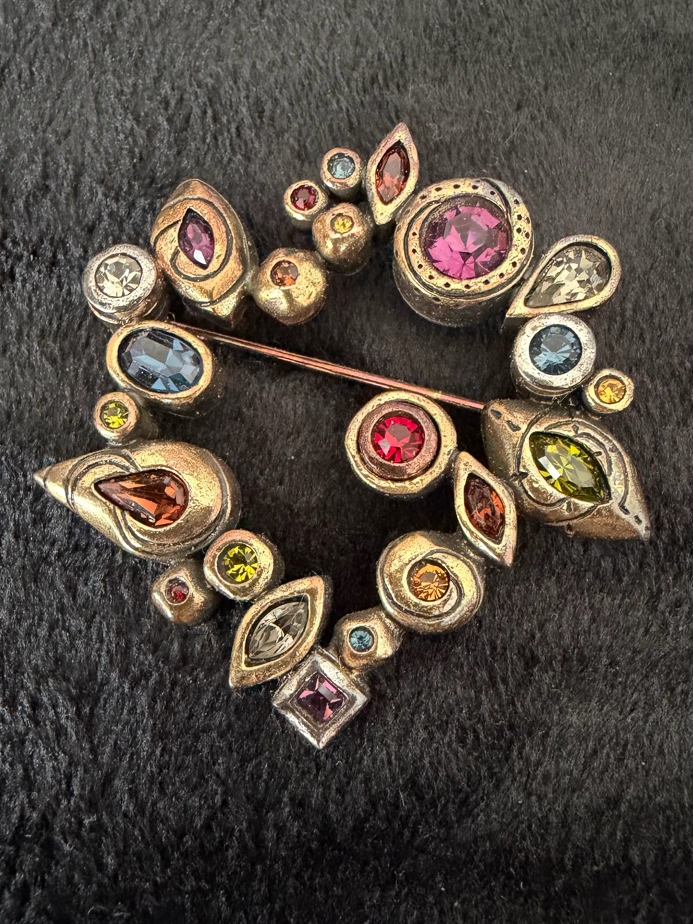 Signed Patricia Locke Multicolor Crystal Heart Brooch